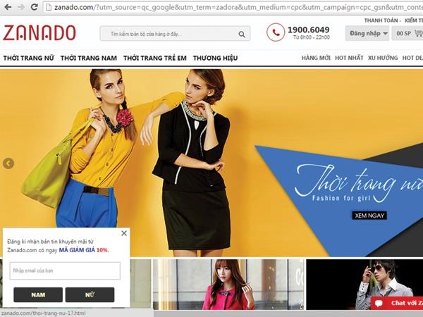 website bán hàng thời trang Zanado