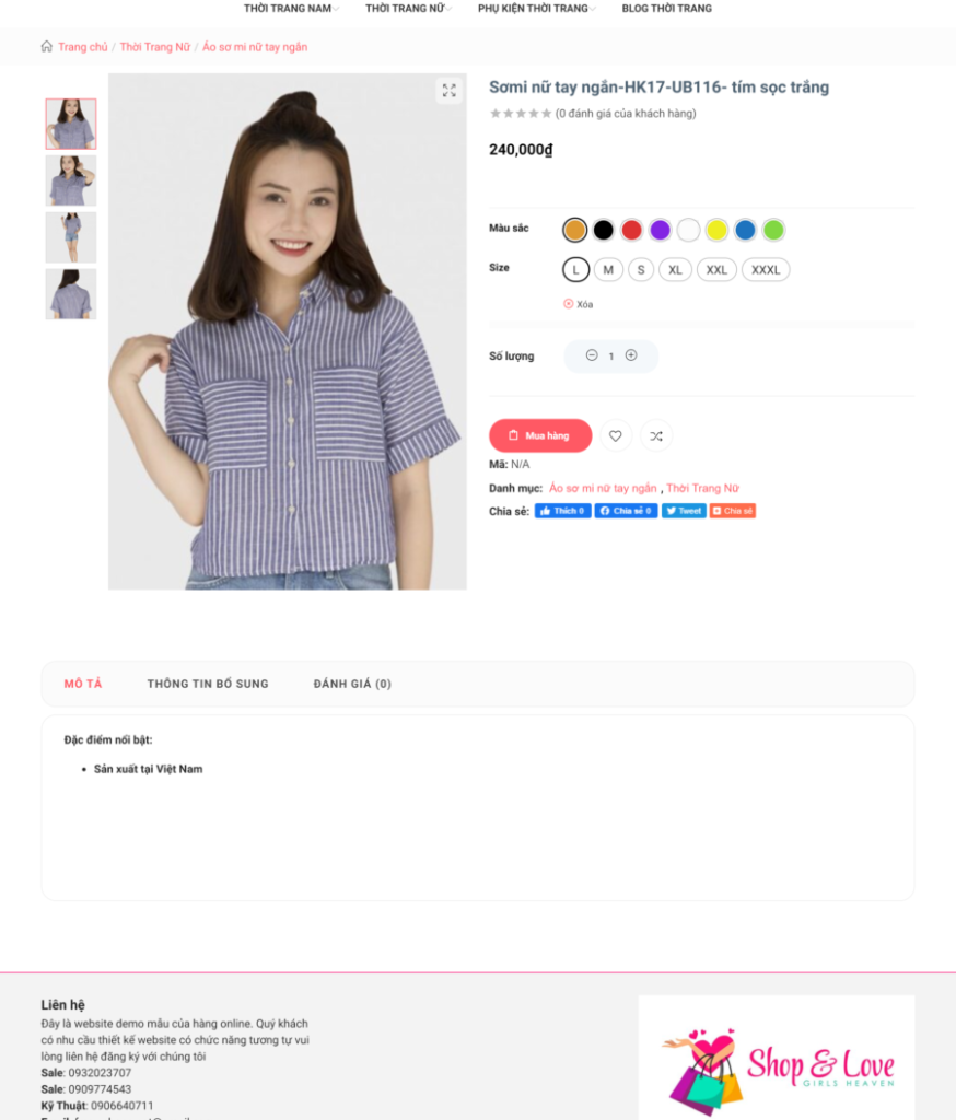 Chi tiết mẫu áo sơ mi tay ngắn của mẫu website shop bán hàng thời trang