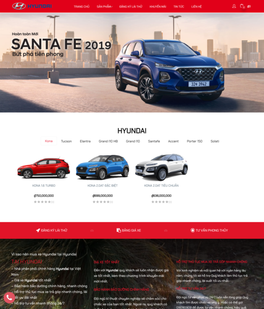 Mẫu website bán ô tô Hyundai (BH8) đẹp, sang trọng