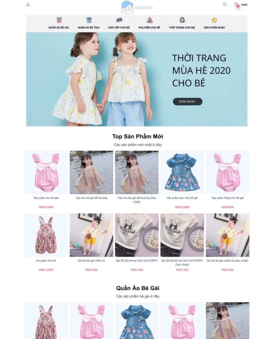 Mẫu trang web bán thời trang trẻ em - bh7 đẹp thu hút khách hàng
