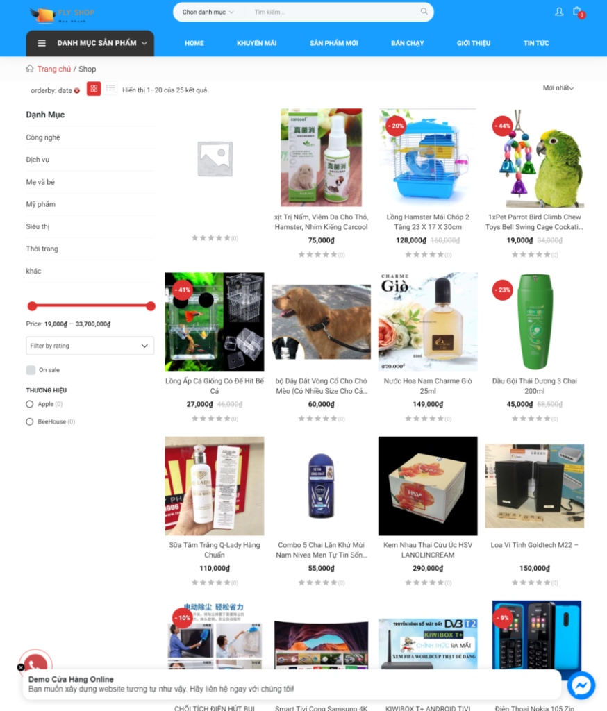 Shop của mẫu website cửa hàng online (BH1)