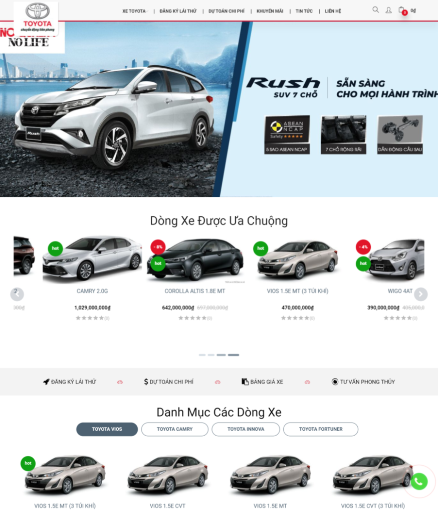 Mẫu website bán ô tô, xe hơi Toyota (BH5) sang trọng, thanh lịch