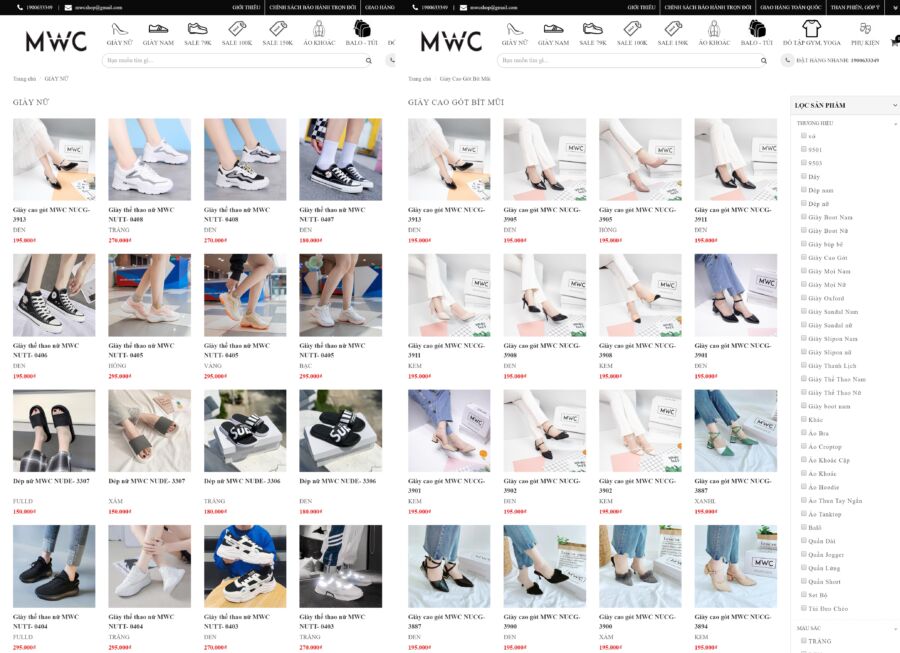 MWC là web đa dạng về giày nữ đủ thể loại cho chị em chúng mình chọn lựa