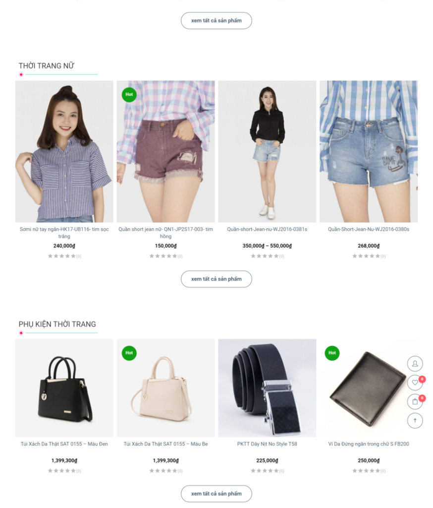 Sản phẩm mẫu website Shop bán hàng thời trang (BH2)