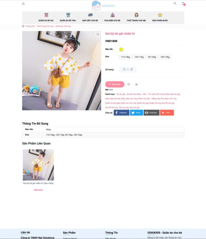 Thông tin chi tiết các sản phẩm của website bán hàng thời trang trẻ em (BH7)