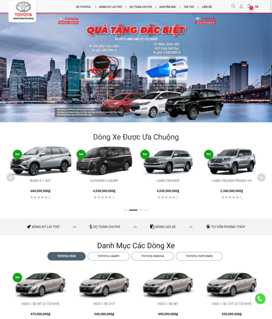 Trang Home của mẫu giao diện bán ô tô Toyota (BH5)