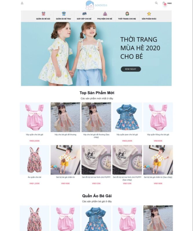 Trang Home mẫu website bán hàng thời trang trẻ em (BH7)