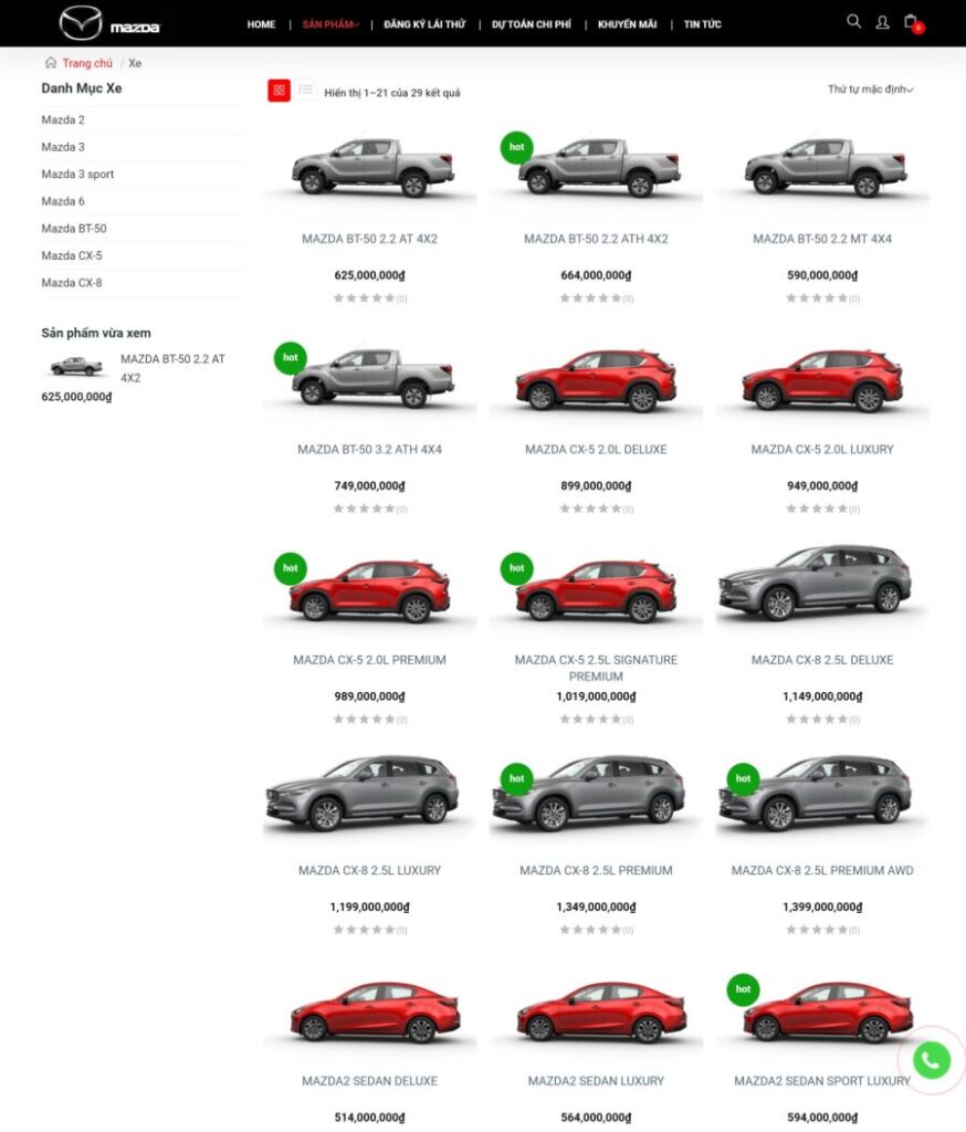 Mẫu website bán ô tô mazda bh14 