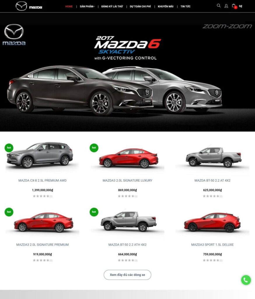 Mẫu website bán ô tô mazda chất lượng