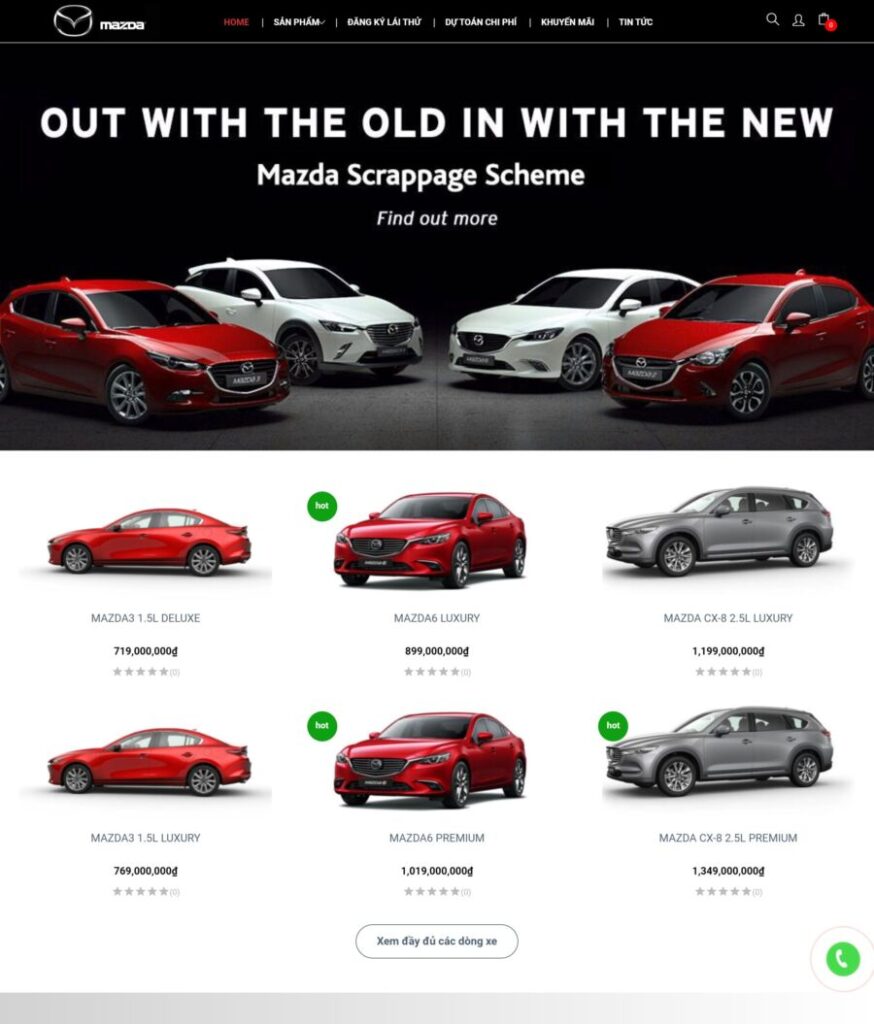 Mẫu website bán ô tô mazda uy tín