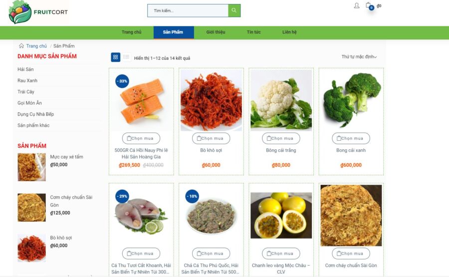 Mẫu website cửa hàng bán thực phẩm chất lượng 